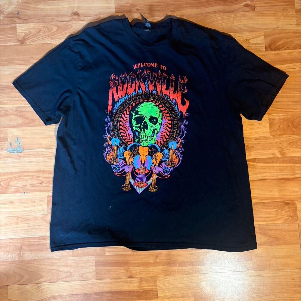 Anvil Rockville Skull T Shirt Black XL Rock Metal Biker Graphic Tee Streetwear